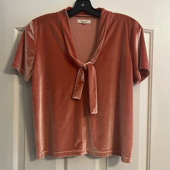 Madewell Velvet Tie-Neck Blouse in Apricot Rose - Picture 1 of 4